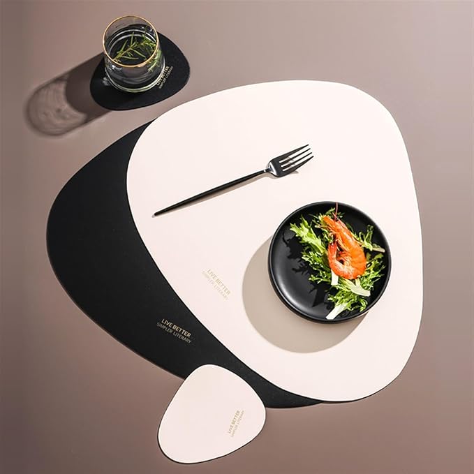 Drop-Shaped Placemat Plate Mat Food Grade Leather Table Pad Waterproof Heat Insulation Kitchen Gadget Easy Cleaning(Dark Green)