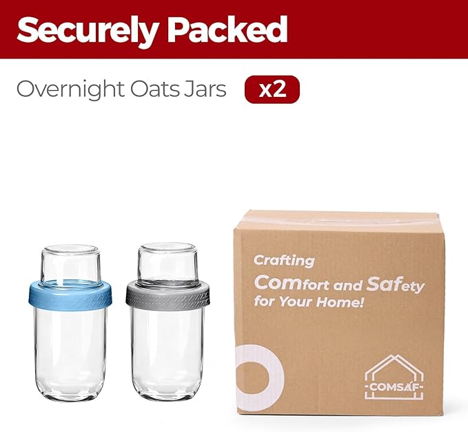 2 Pack Glass Yogurt Parfait Cups with Lids, 16+4oz Reusable Containers with Dry & Wet Separation, Leak-Proof for Overnight Oats, Meal Prep, Portable to Work & School, Easy Clean (Blue+Grey)
