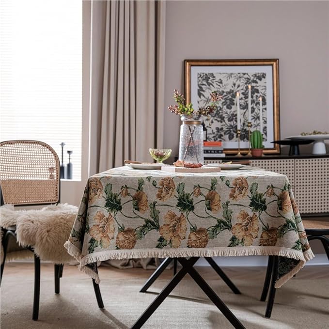 Rectangular Tablecloth Cherry Jacquard Tablecloth Thick Tablecloth Suitable for Restaurant Camping(Style13,140 * 180cm)