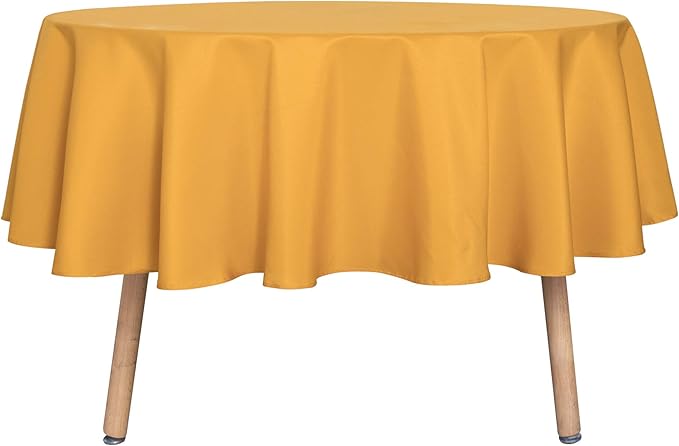 sancua Round Tablecloth - 80 Inch - Water Resistant Spill Proof Washable Polyester Table Cloth Decorative Fabric Table Cover for Dining Tables, Buffet Parties and Camping, Gold