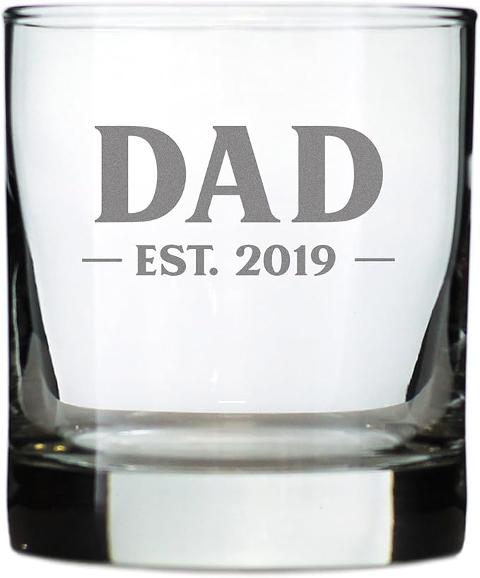 Bevvee Dad Est 2019 - New Father Whiskey Rocks Glass Gift for First Time Parents - Bold 10.25 Oz Glasses