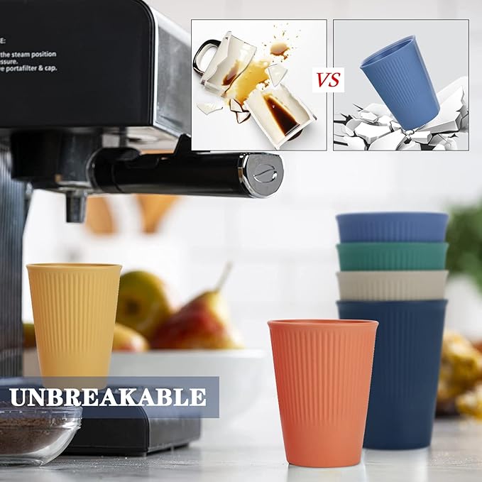 Homienly Drinking Glasses Wheat Straw cups,Unbreakable Alternative to 12oz Plastic Cups,Stackable and Lightweight Cups for Juice,Iced coffee-Colorful