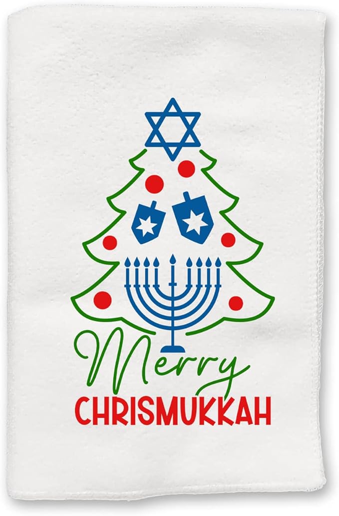 Christmas Decor | Decorative Kitchen and Bath Hand Towels | Merry Chrismukkah Tree | XMAS Winter Novelty | White Towel Home Holiday Decorations | Gift Present