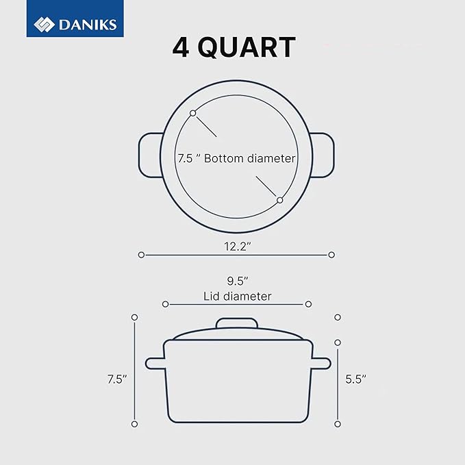 Daniks Modern 4 Quart Stainless Steel Stock Pot with Glass Lid, Tri-Ply Bottom for Even Heating, Induction Compatible, Dishwasher Safe, Heatproof Handles