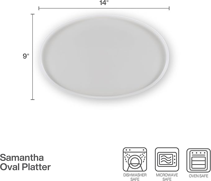 Mikasa Samantha Oval Bone China Lightweight Chip Resisant Serving Tray, 14 Inch, White