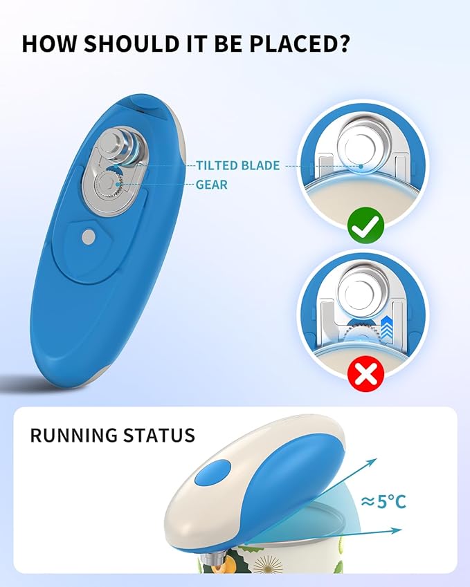 CIRCLE JOY Rechargeable Electric Can Opener, One-Touch Automatic Can Opening with Lid Remover & Smooth Edge Cutting, Food-Safe, Easy to Use for Seniors and Arthritis, Blue