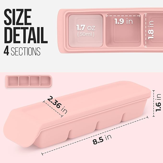 1.7 oz/4 Sections Silicone Ice Cube Freezer Tray with Lid, 100% Food-Grade Platinum Silicone,Leak Resistance & Dishwasher Safe for Baby Food Prep,Breast Milk,Purees - Korean Made, Pastel Pink