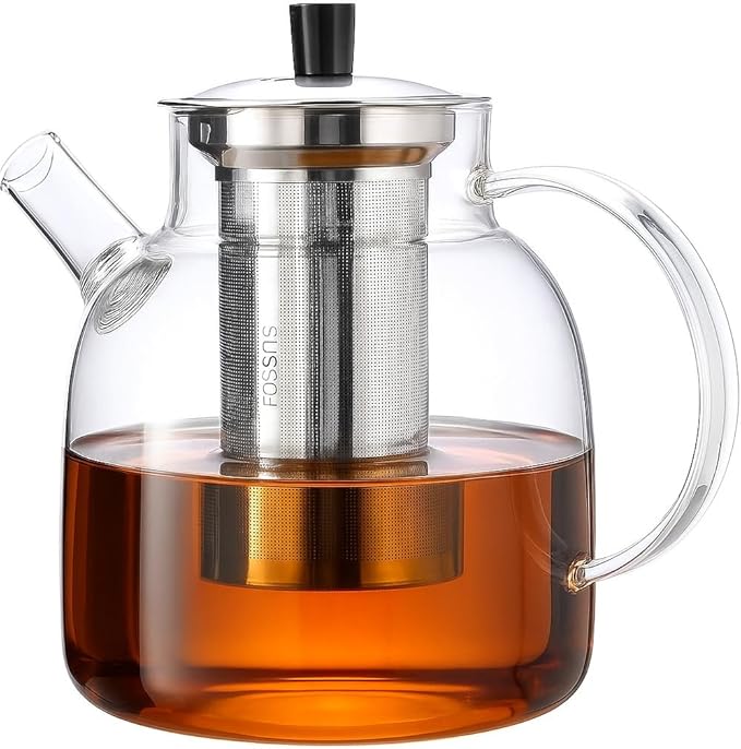 1400ml/47oz Durable Glass Teapot with Infusers for Loose Tea, Heat Resistant Stovetop Safe Tea Pot Maded of Thick Borosilicate Glass, Multifunctional for Loose Tea Bag