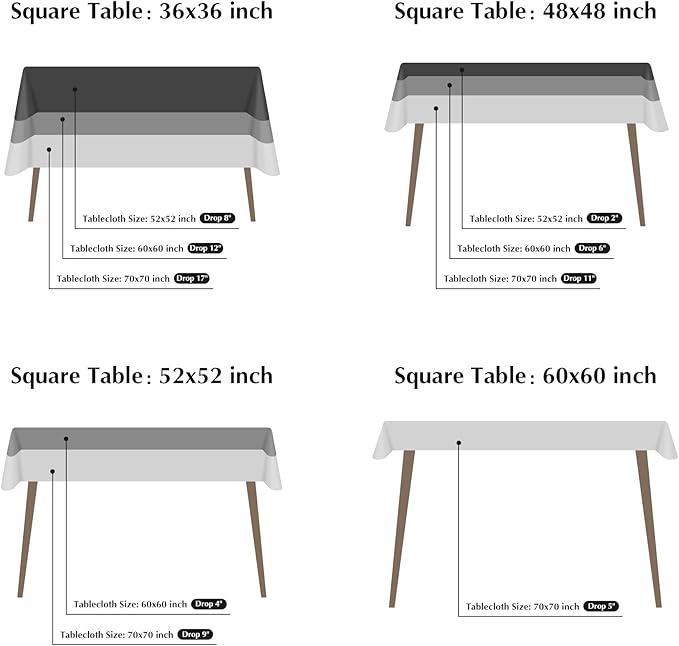 2 Pack Square Table Cloth 52X52 Inch White Washable Fabric Tablecloth Polyester Solid Dining Table Cover for Birthday Party Dinner Holiday Outdoor Indoor
