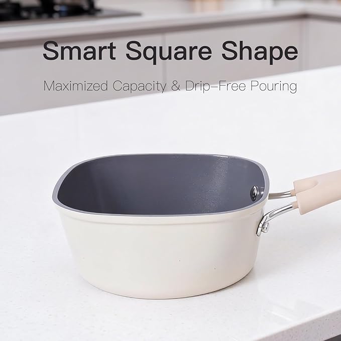 1.5QT Saucepan with Lid, Nonstick Ceramic Coating, PFAS & PFOA-Free, Induction Compatible, Dishwasher Safe, Stay-Cool Handles, Durable Scratch-Resistant Design