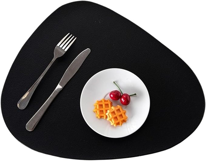 Grey PU Leather Placemats for Table Waterproof Non-Slip Table Mat Set Coaster Set Cup Wine Mat Tableware Pad Napkin for Kitchen(Black)