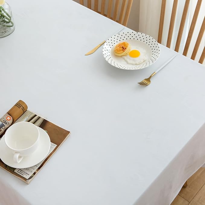 Pioggia Vinyl Tablecloth with Flannel Backing Square Waterproof Oil-Proof Plastic Table Cloth Wipeable PVC Table Cover for Indoor and Outdoor (White, 60 x 60 Inch)