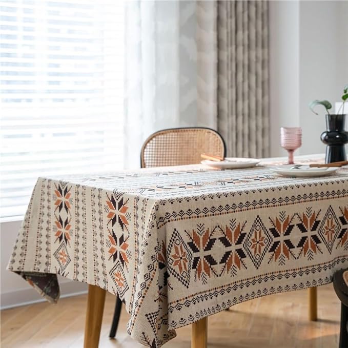 Rectangular Tablecloth Jacquard Tablecloth Oil Painting Thick Tablecloth Blue Flowers Suitable for Restaurant Camping(100 * 140cm)