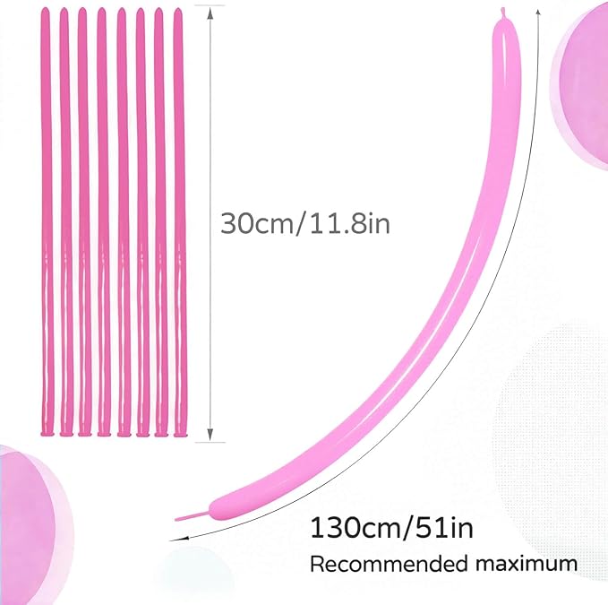 KAWKALSH 260 Pink Long Balloons for Balloon Garland Thickening Skinny Latex Twisting Animals Modeling Christmas Birthday Wedding Party Festival Decorations 100pcs