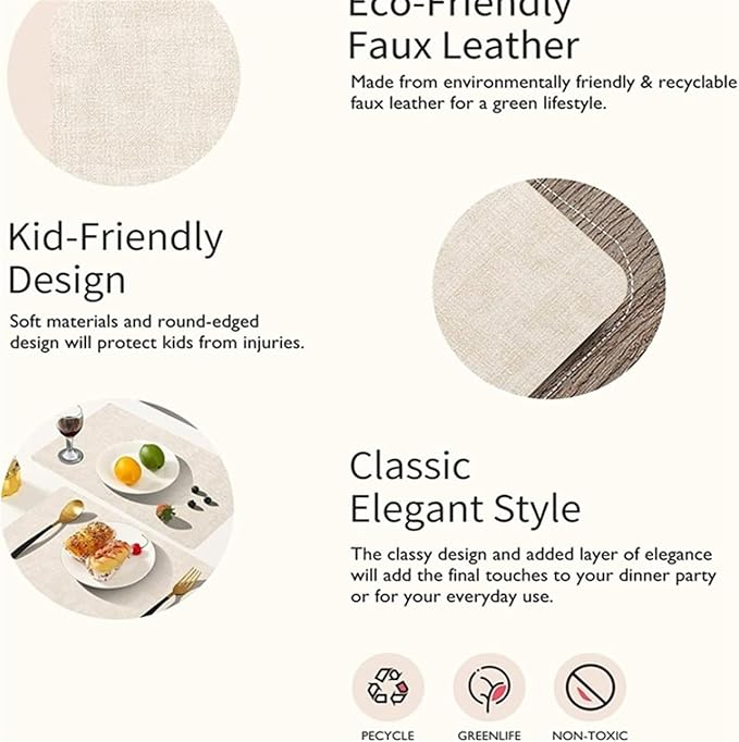 Nordic Style Western Placemat Double Layer Irregular Oil-Proof Heat Insulation Pad Hotel Leather PU Dinner Table Mat(Vin Light Grey,44x30cm 4pcs)