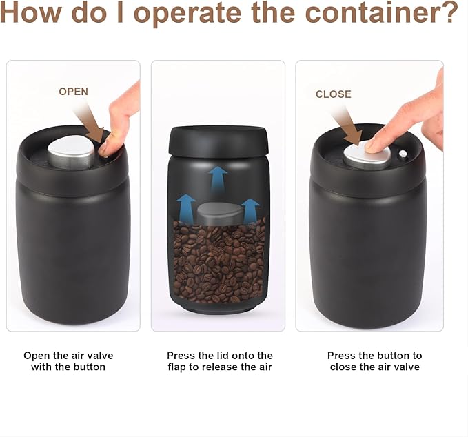 Vacuum Coffee Canister - Airtight Coffee Storage Jar with Push-Button Lid, Stainless Steel Design Keeps Beans Fresh Longer - Ideal for Coffee Lovers