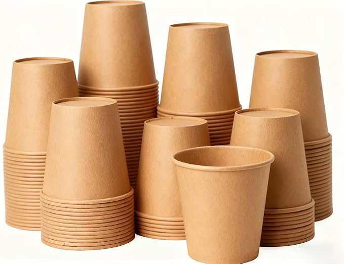 12 oz 100 Pack Disposable Coffee Cups, Bulk Brown Disposable Paper Cups, Coffee Cups for Hot Tea, Chocolate and Cold Drinks