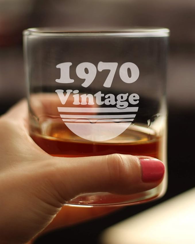 Bevvee Vintage 1970 Whiskey Rocks Glass - 56th Birthday Gifts for Men & Women Turning 56 - Old Fashioned Bday Decor - 10.25 oz