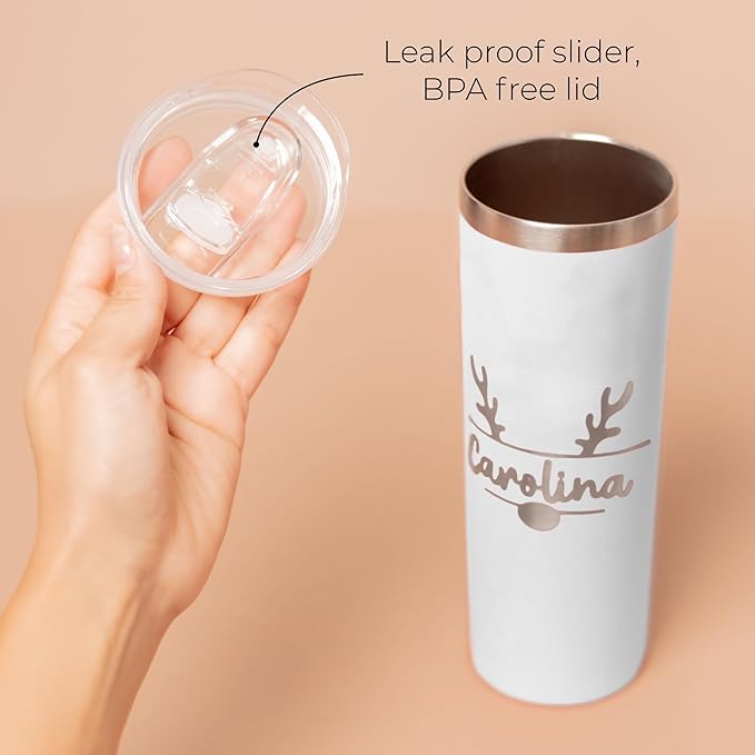 Custom insulated christmas tumbler with lid, personalized 20oz skinny metal powder coated thermo for women men, engraved corporate holiday employee gift thermal cup for coffee & beverages (Christmas)