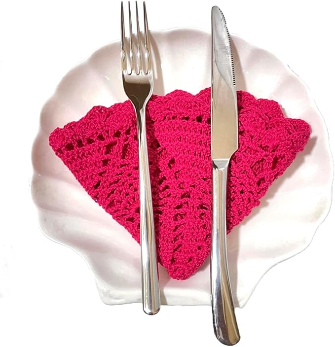 BIBITIME Lace Placemats Table Doilies Round Handmade Crochet Doily Kitchen Cup Mug Mats (Rose, 11 to 12 inches-1PC)