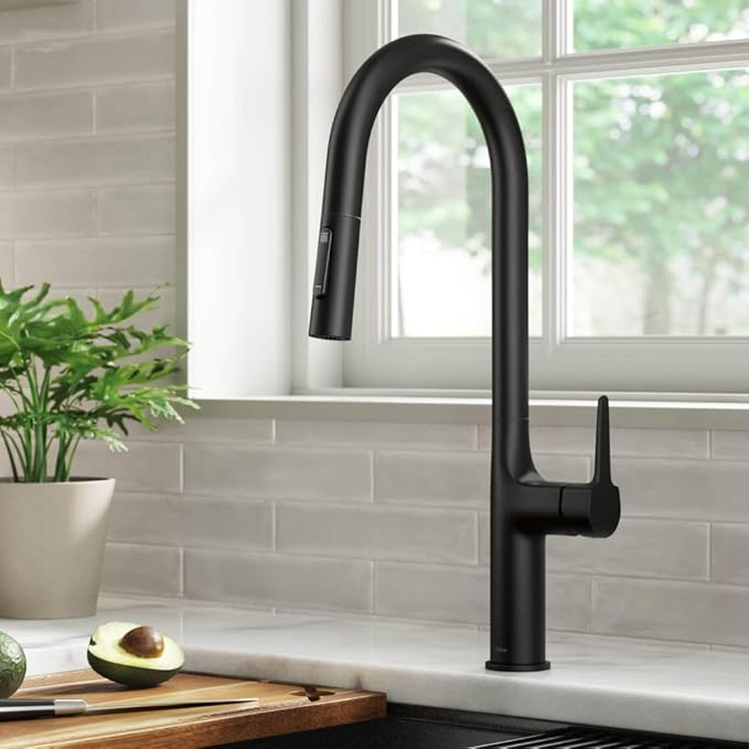 KRAUS Oletto Tall Modern Pull-Down Single Handle Kitchen Faucet in Matte Black, KPF-3101MB