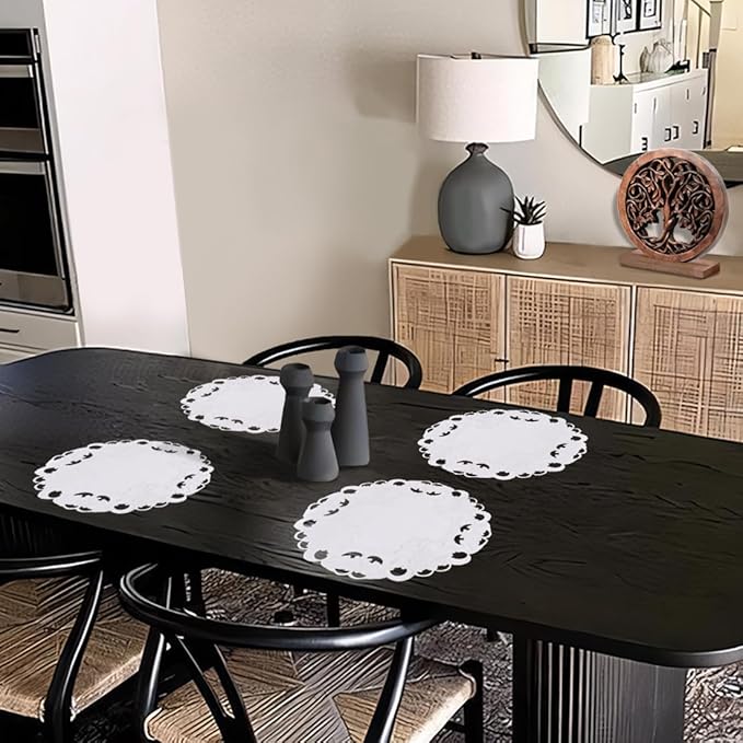 Decozen Set of 8 Doilies for Table, Lace Doilies - Rustic, Crochet, Farmhouse, Kitchen, Round Table Placemats - Valentines Day Decorations - 15 inch White, The Snow Blossom Collection