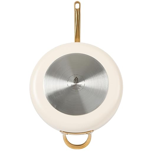Bloomhouse - Two Time Oprah's Favorite Things Winner - 6 QT Heavy Duty Aluminum Premium PFA Free Ceramic Nonstick Saute/Deep Frying Pan Skillet with Lid - Almond Cream w/Gold Handle