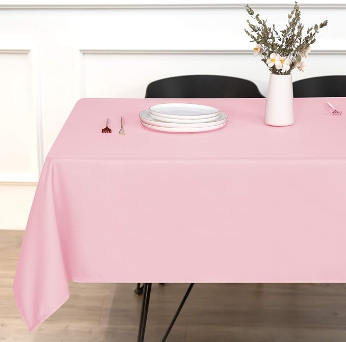 sancua Rectangle Tablecloth - 60 x 102 Inch - Stain and Wrinkle Resistant Washable Polyester Table Cloth, Decorative Fabric Table Cover for Dining Tables, Buffet Parties and Camping, Pink