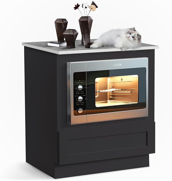 Solid Wood RTA 30" Microwave Base Cabinet,Kitchen Oven Cabinet - with 1 Full Overlay Drawer (Frame Dimension: 24''W*16''H) (Charcoal Black, 30" Width x 24" Depth x 34 1/2" Height)