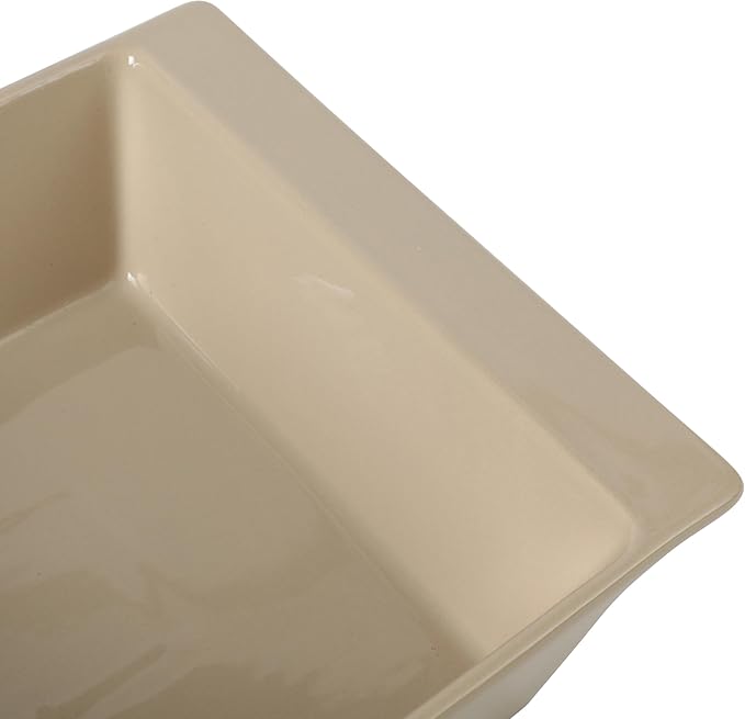 Gibson Elite 2-Quart 10" x 8.5" Stoneware Baking Dish with Acacia Wood Lid – Taupe Rectangular Oven Safe Baker for Casseroles, Roasting & Serving