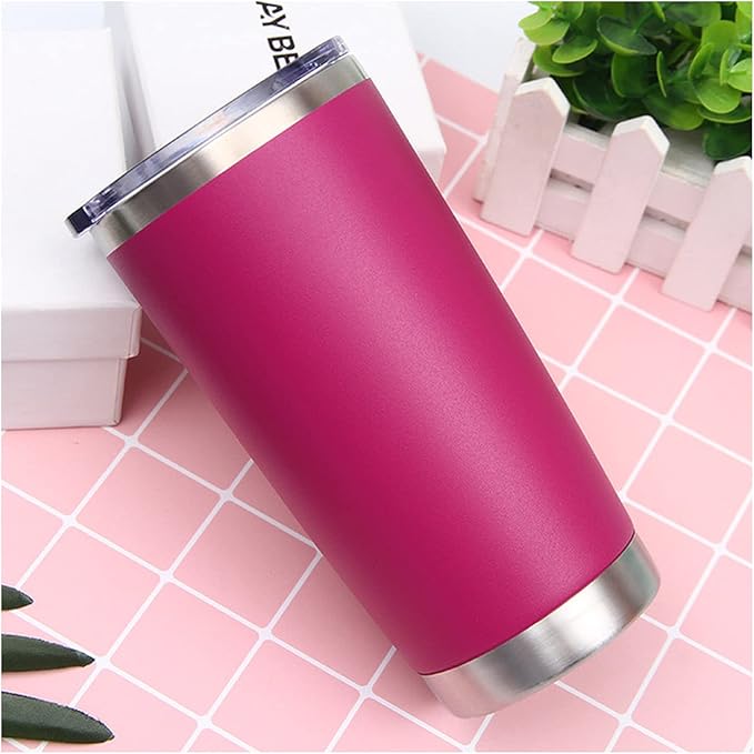 Travel Mug Ice Cup 20 OZ Colourful Tumbler 304 Stainless Steel Double Wall Vacuum Insulated Coffee Mug Wide Mouth Metal Bottle(Rose red)