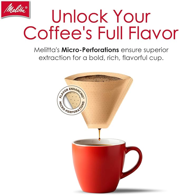 Melitta #2 Cone Coffee Filters, Natural Brown, 100 Count (Pack Of 6), 600 Total Filters - Fits all 2-6 Cup Cone Coffee Makers and 1-cup Pour-Over Brewers, Compostable, Tear-Resistant, Made in USA