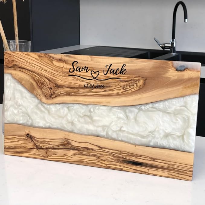 Epoxy Resin Cutting Board Personalized - Olive Wood Charcuterie Board - Cheese Board Decorative - Custom Wedding Shower Gift - House warming gifts new home - Bridal shower