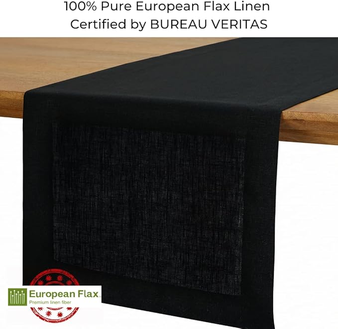 D'Moksha Homes Linen Black Table Runner 36 Inches - 100% Pure Linen Small Table Runner 14 x 36 Inch for Dresser, Coffee Tables, Spring, Easter - Machine Washable