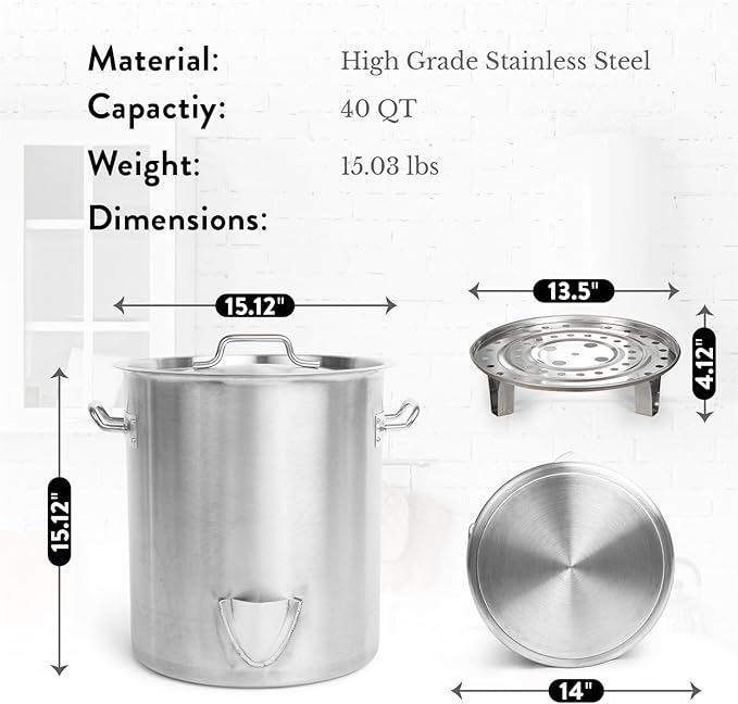 GasOne Stainless Steel Steamer – 40qt Steamer Pot for Cooking with Water Fill Spout, Rack, Divider – Steam Pot for Tamales and Crab Boil – Induction Ready