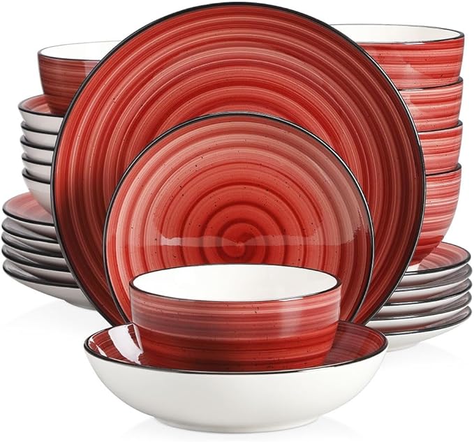 24/48-Piece Handpainted Spirals Stoneware Dinner Combi-Set with Bowl Dessert Plate Soup Plate Dinner Plate(24pcs)