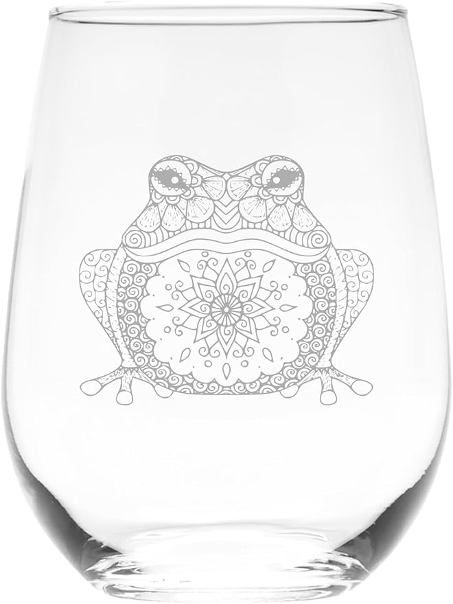 C M Frog Stemless Wine Glass - Frog Themed Gift for Women and Men - 17 oz (Style F1)