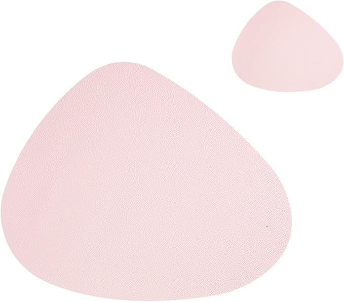 Leather Pads Nordic Creatives Dinette Mat Triangle Elliptical Waterproof Oil Insulated Dining Table Placemat and Coaster Set(Pink)