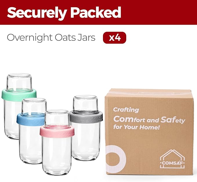 4 Pack Glass Yogurt Parfait Cups with Lids, 16+4oz Reusable Containers with Dry & Wet Separation, Leak-Proof for Overnight Oats, Meal Prep, Portable to Work & School, Easy Clean