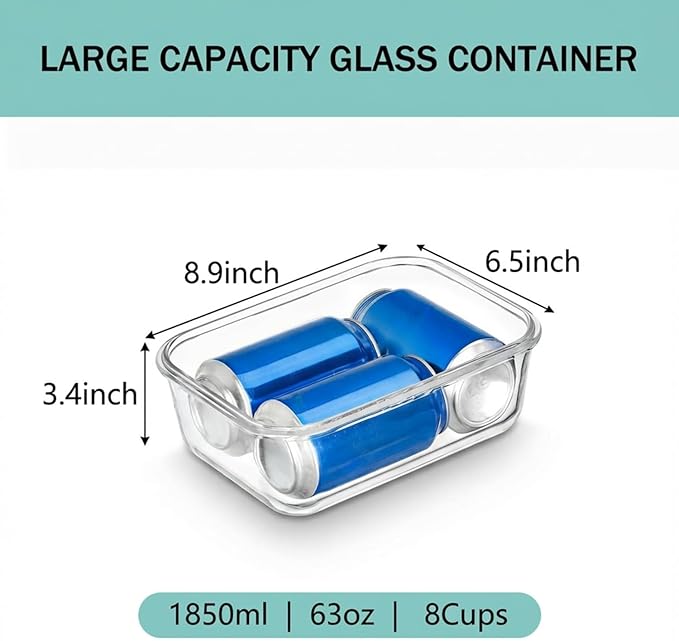 2 Pack 63oz Large Glass Storage Containers with Lids Big Airtight Glass Food Storage Containers for Storing food, vegetables or fruits, BPA Free, Freezer Dishwasher Oven Safe (gray)