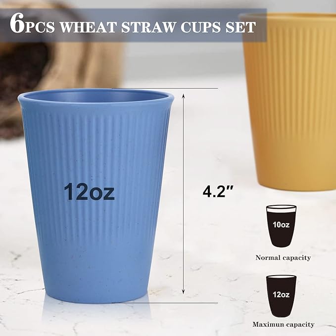 Homienly Drinking Glasses Wheat Straw cups,Unbreakable Alternative to 12oz Plastic Cups,Stackable and Lightweight Cups for Juice,Iced coffee-Colorful