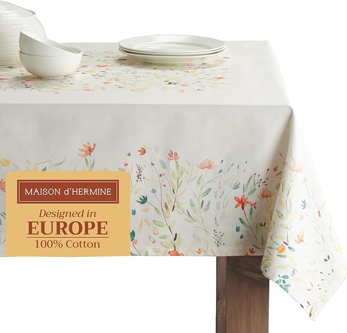 Maison d' Hermine Table Cloth Square Table 100% Cotton 54 x 54 Inches Tablecloth Reusable Decorative Everyday Use for Dining Room, Farmhouse, Home, Party, Festive & Wedding Spring Summer - Colmar
