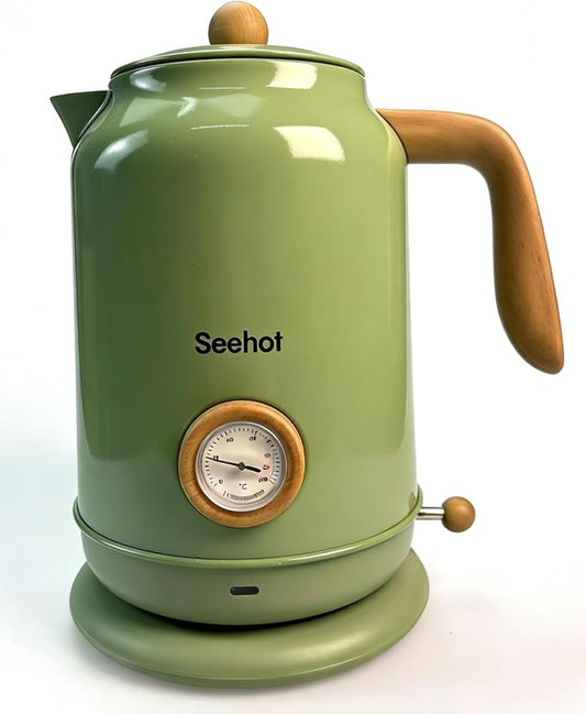Seehot® 1.7L (57.oz) Electric Kettle with Thermometer, 1200W Large Electric Tea kettle with 304 Stainless Steel,Auto shut off,Hot water kettle Electric for Home,Office,Kitchens-Green