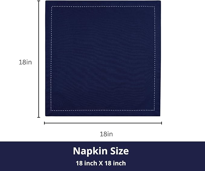 PurpleEssences Set of 12 Hemstitch Cloth Dinner Napkins 100% Cotton - Soft Durable Washable - Ideal for Wedding Christmas Holiday Winter - Perfect Everyday Use Table Linen 18x18 - Navy Blue