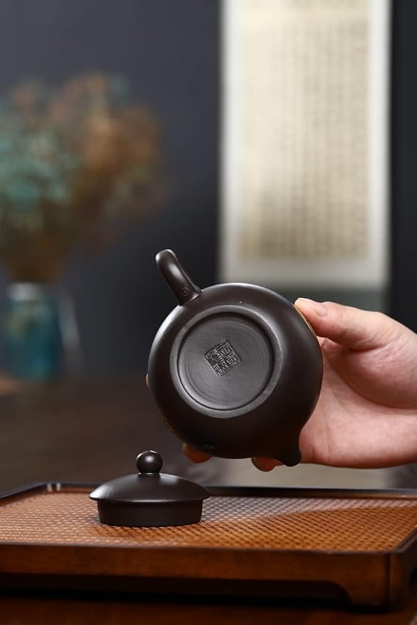Xishi Teapot 7oz Chinese Yixing Zisha Clay Pot Ceramics Purple Sand Mud Kungfu Tea Set Kettle Spherical Filter (Black with golden tiger)