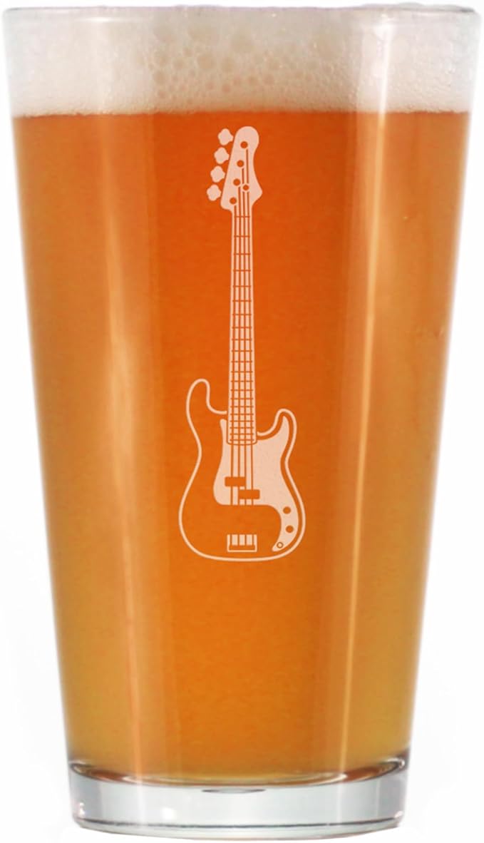 Bevvee Electric Bass Pint Glass for Beer - Music Gifts for Bass Players, Teachers and Musical Accessories for Musicians that Play Bass Guitar - 16 Oz Glasses