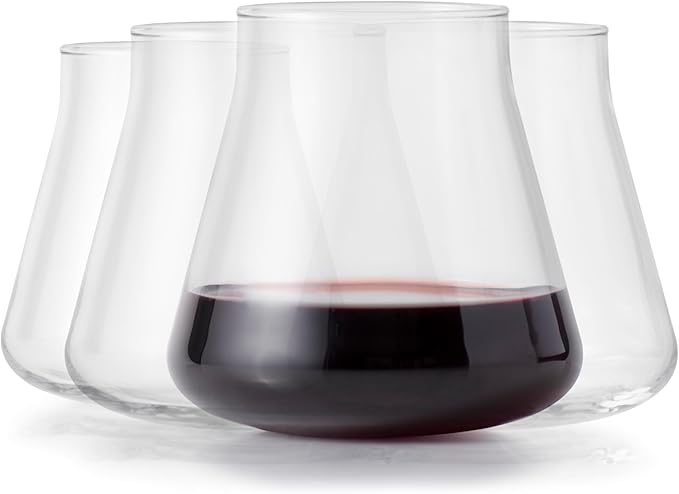 Libbey Magnitude Stemless Wine Glasses Set of 4, Tulip Shaped 12 Oz Stemless Wine Glasses, Modern Stemless Glass Tulip Bowl for Wine, Cocktails