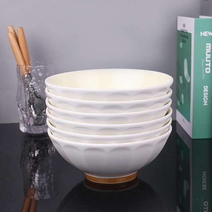 Large Pasta Bowls Set of 6, 29 oz Yellow Porcelain 7 inch, Microwave Oven Dishwasher Safe for Salad Soup