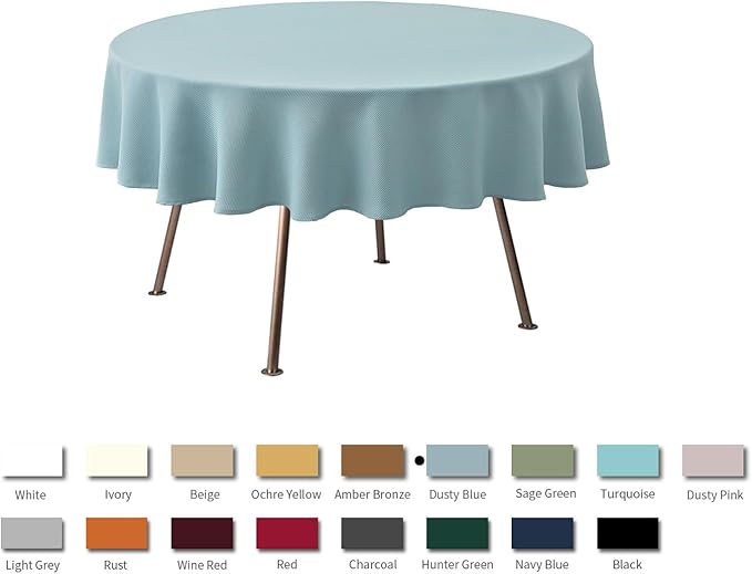 maxmill Round Textured Tablecloth Spill-Proof Wrinkle Free Soft Jacquard Table Cloth for Circular Table Cover, for Dining Room Buffet Banquet Parties Holiday Dinner, 70 Inch Dusty Blue