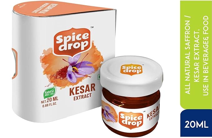 Spice Drop Pure Saffron Extract – Kashmiri Saffron Essence for Cooking & Beverages – Instant Mixing, No Artificial Colors or Preservatives – Gluten-Free & Non-GMO – 20ml
